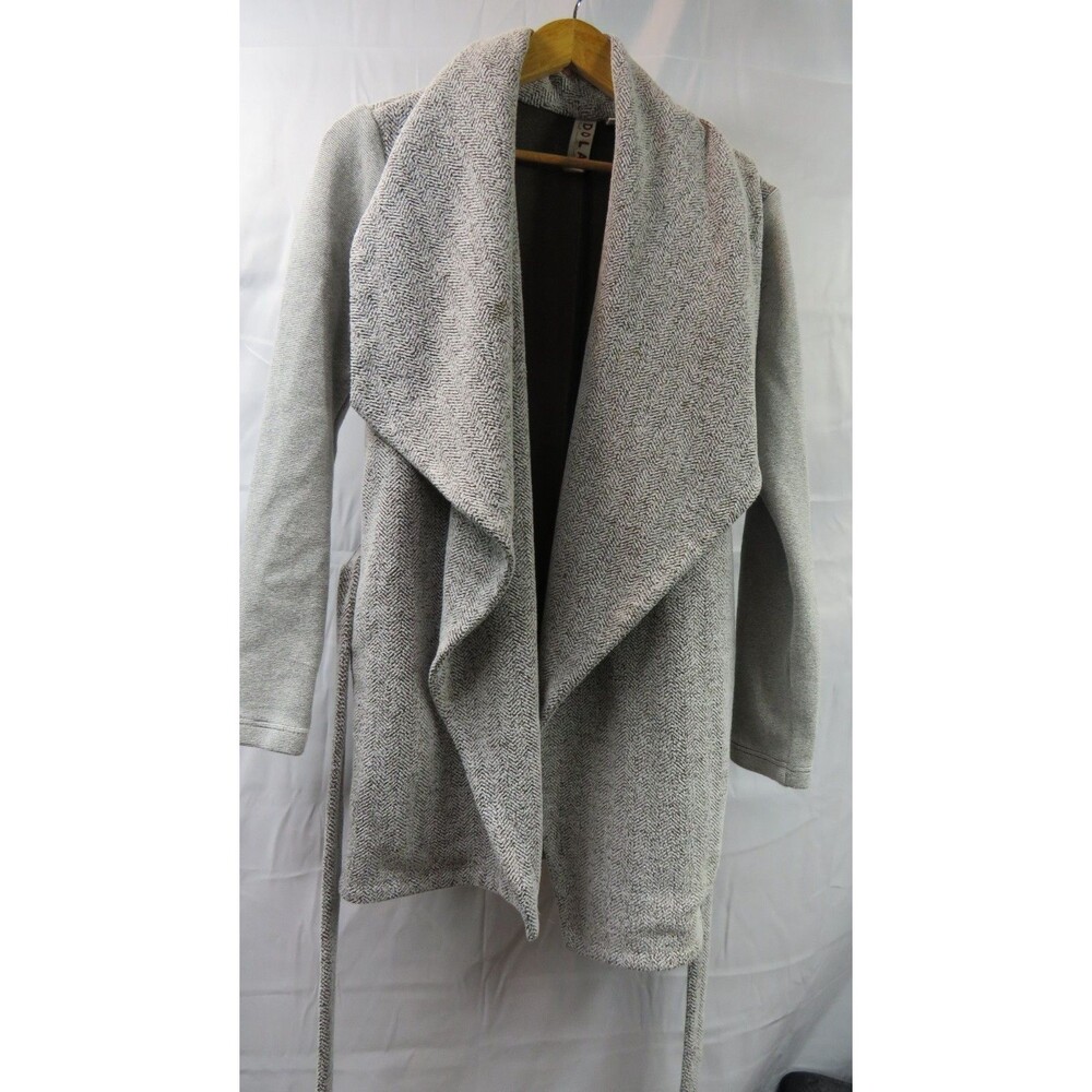 Dolan Womens Cardigan Sz S Beige Open Front Side Pockets Belted Poly Rayon Thick